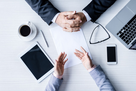 top view of business people having discussion during meetingの写真素材