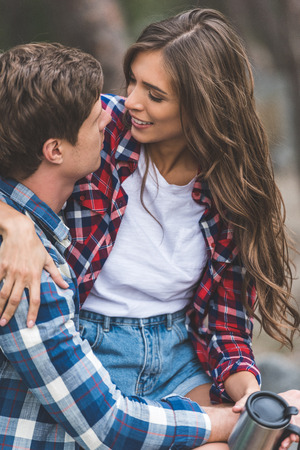young happy couple spending time on natureの写真素材