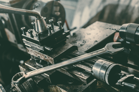 wrench on repairing equipment in repair shopの写真素材
