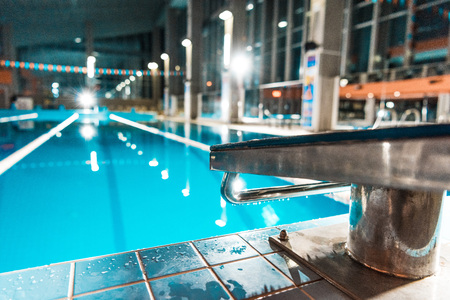diving board at competition swimming poolの写真素材