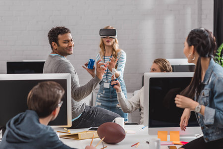 happy people having fun in modern office