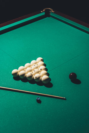 gambling table with russian billiard set and cue
