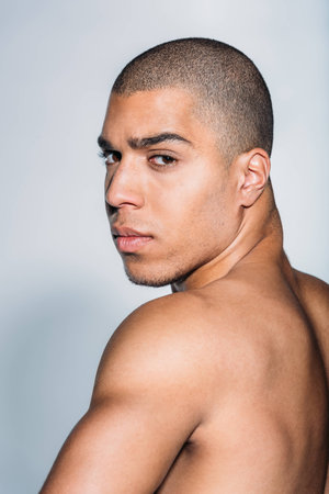 portrait of handsome african american man looking at cameraの写真素材