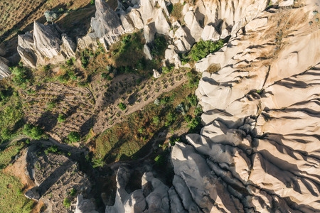 aerial view of beautiful landscape in goreme national park, cappadocia, turkeyの写真素材