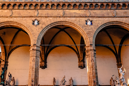 beautiful famous Loggia de Lanzi with antique statues in florence, italyの写真素材