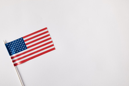 top view of united states of america flagpole on white surfaceの写真素材