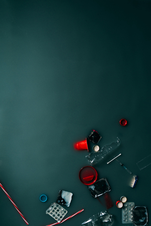 top view of garbage flowing in water, ecology protection conceptの写真素材