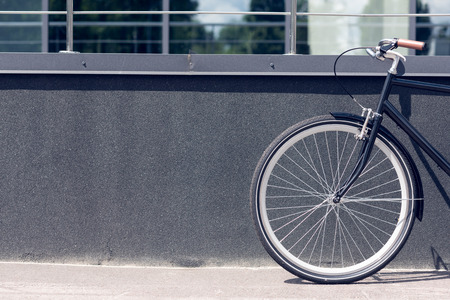 close up view of retro bicycle parked on street