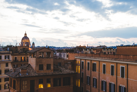 view of St Peters Basilica in evening in Rome, Italyの写真素材