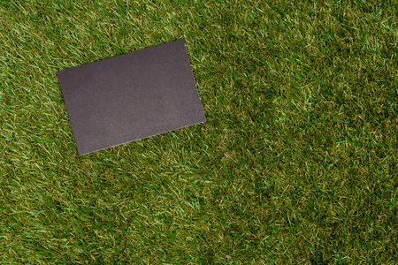 top view of empty blackboard on green grass, earth day conceptの写真素材
