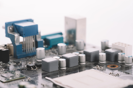 Digital circuit board with microchips and componentsの写真素材