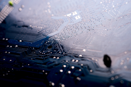 Standard motherboard with electrolytic capacitors and elementsの写真素材