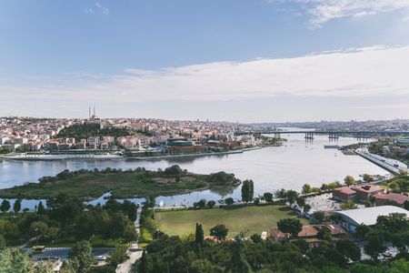 beautiful view of city buildings and riverの写真素材