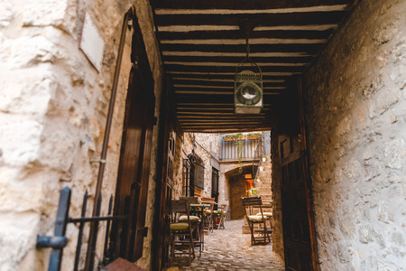 CAHHES, FRANCE - 17 SEPTEMBER 2017: small cafe at atrium in old european town, Cannes, France