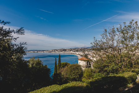 small european town on sea coast on sunny day, Nice, Franceの写真素材