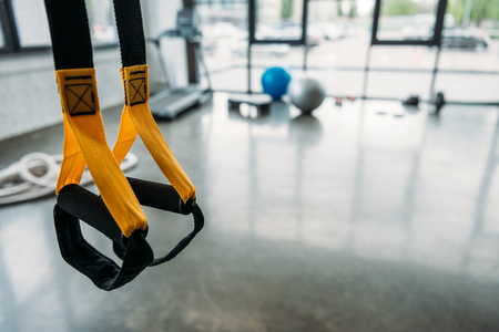 closeup view of suspension training trx at gymの写真素材