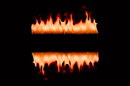 close up view of burning flame lines on black backdrop