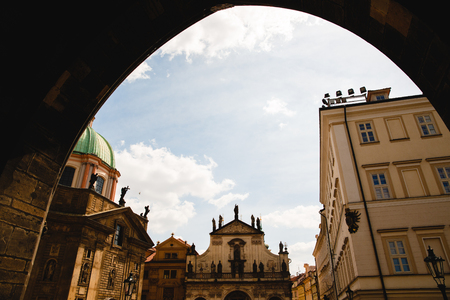 PRAGUE,CZECH REPUBLIC - JUNE 23, 2017: view from the arch on Catholic Church of St. Salvador in Prague, Czech Republicのeditorial素材