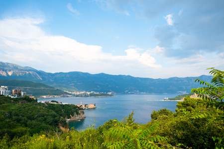 landscape of adriatic sea and coastal town in Budva, Montenegroの写真素材