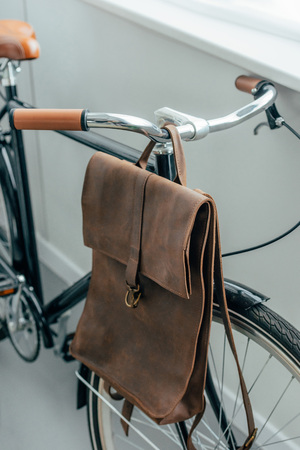 Brown leather backpackの写真素材