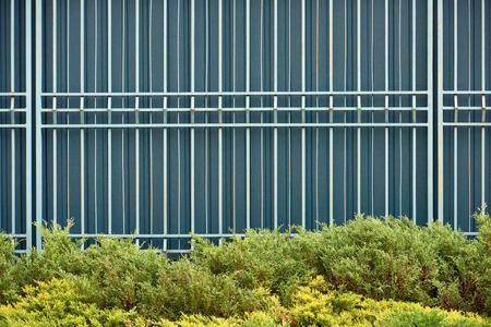 fence and green grass with bushes, textured background