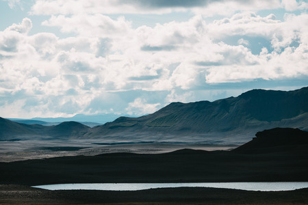 Beautiful landscape with lake and scenic mountains in Icelandの写真素材