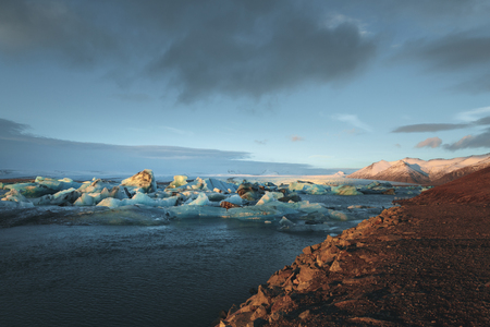 Beautiful scenic view of icebergs floating in water, Iceland, Jokulsarlon lagoon