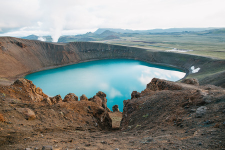 Magnificent Icelandic landscape with scenic volcanic lake Viti, Kraflaの写真素材