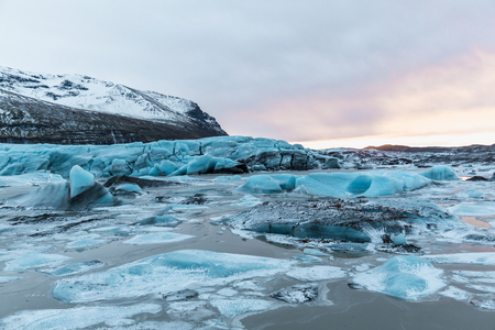 Majestic landscape with melting icebergs floating in water, Iceland, Jokulsarlon lagoonの写真素材