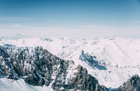 Majestic landscape with snow-capped winter mountains, Mayrhofen, Austriaの写真素材