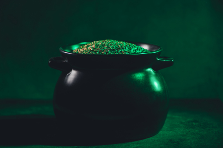 close-up view of pot full of gold, saint patricks day conceptの写真素材