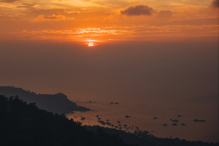 Beautiful scenic landscape with seascape at sunset, Ko Tao island, Thailandの写真素材