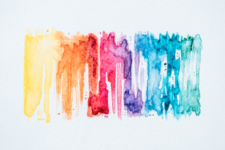abstract colorful watercolor strokes on white paper textureの写真素材