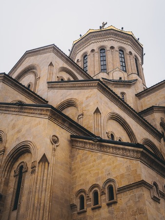 scenic view of beautiful ancient Holy triniti cathedral of Tbilisiの写真素材