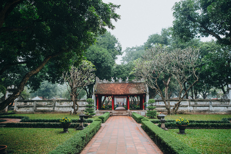 HANOI, VIETNAM - 03 JANUARY, 2018: architecture of traditional ancient building in green park, Hanoi, Vietnamのeditorial素材