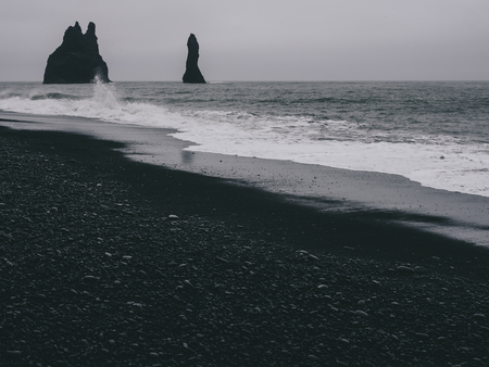 Basalt Columns on Black Sand Beach, Iceland, Vik