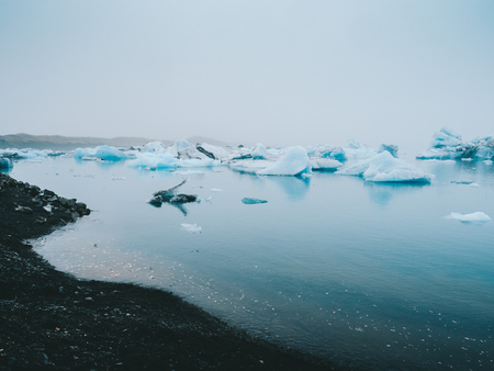 beautiful blue landscape with melting glacier lagoon Jokulsarlon in Iceland