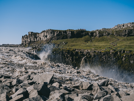 majestic scenery with Dettifoss waterfall in Icelandの写真素材
