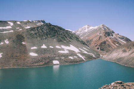 beautiful landscape with calm lake and majestic mountains in Indian Himalayas, Ladakh regionの写真素材