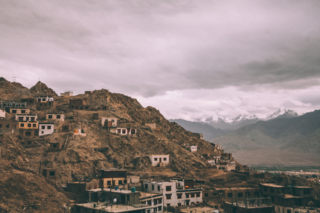 Leh town cityscape in Indian Himalayasの写真素材
