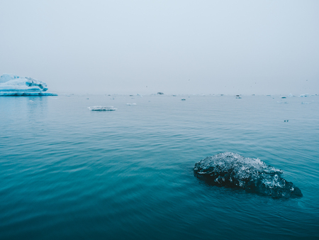 beautiful blue landscape with melting glacier ice, Jokulsarlon in Icelandの写真素材