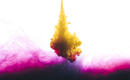 close-up view of colorful paint splashes isolated on whiteの写真素材