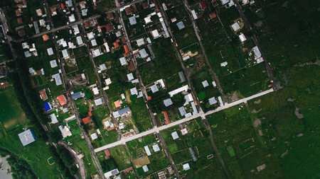 aerial view of city in mountains, Georgia
