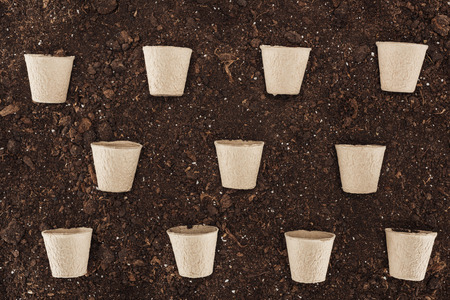 flat lay of used paper cups on ground,  protecting nature conceptの写真素材