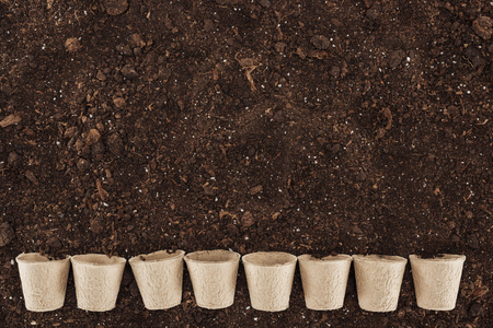 top view of paper cups on ground,  protecting nature conceptの写真素材