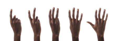 collage of african american man showing numbers with hands isolated on whiteの写真素材