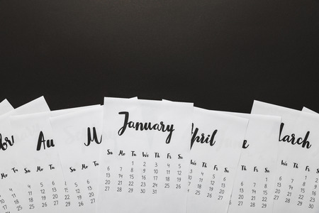 Close-up view of 2019 calendar on black backgroundの写真素材