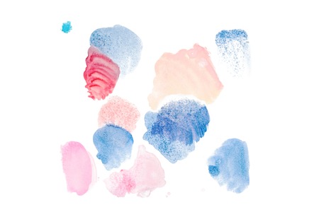 Abstract watercolor pink, blue and red spills isolated on whiteの写真素材