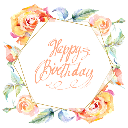 Orange rose. Floral botanical flower. Wild spring leaf wildflower isolated. Watercolor background illustration set. Watercolour drawing fashion aquarelle isolated. Frame border ornament square.の写真素材