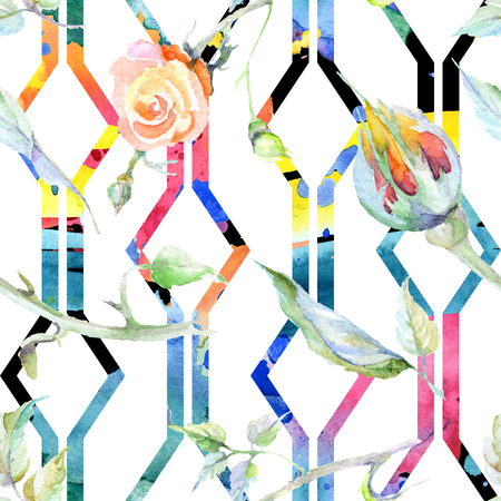 Orange rose. Floral botanical flower. Wild spring leaf wildflower isolated. Watercolour drawing fashion aquarelle isolated. Seamless background pattern. Fabric wallpaper print texture.の写真素材